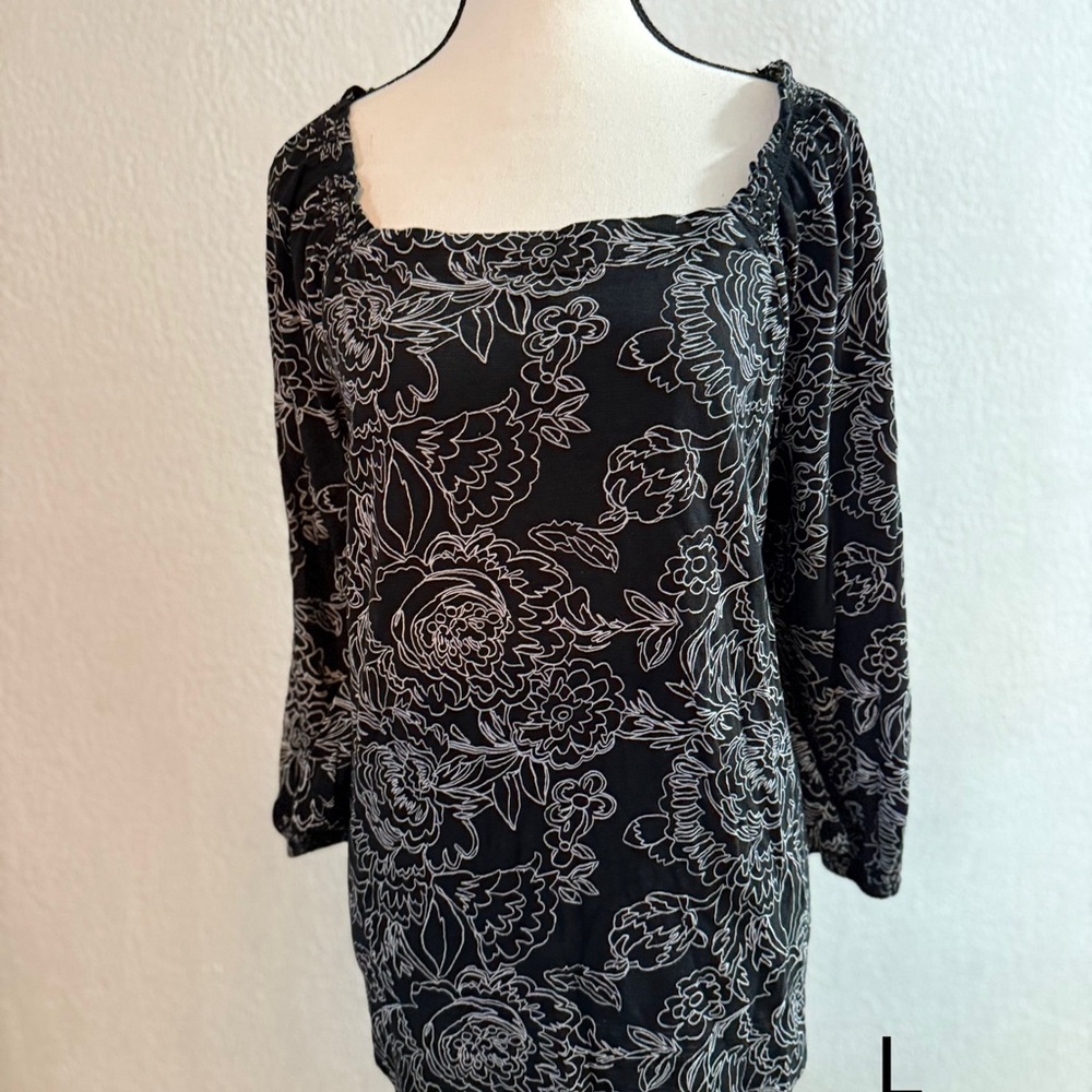 Style & Co. Black and White Floral Blouse